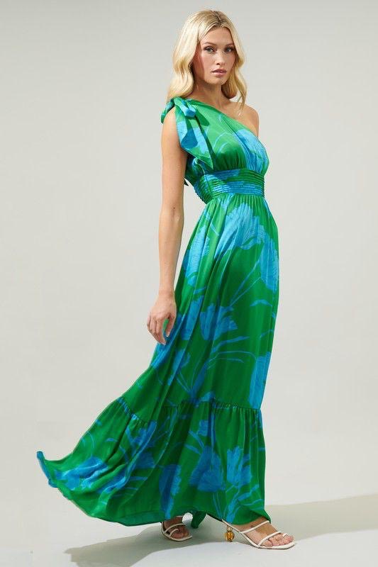 Vestido Largo Asimétrico con Lazo – Maxi Dress de Un Solo Hombro
