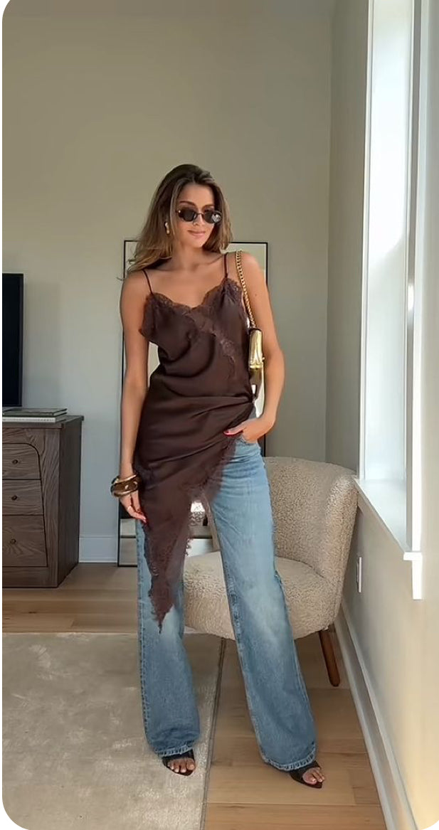 Camisola Lencera Asimétrica | Vestido Tipo Lencería para Looks Urbanos y Elegantes