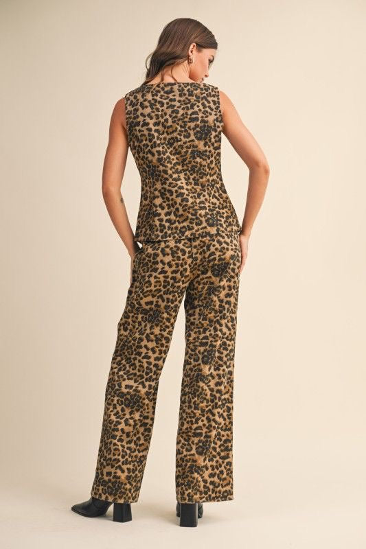 Set de chaleco y pantalón denim animal print leopardo