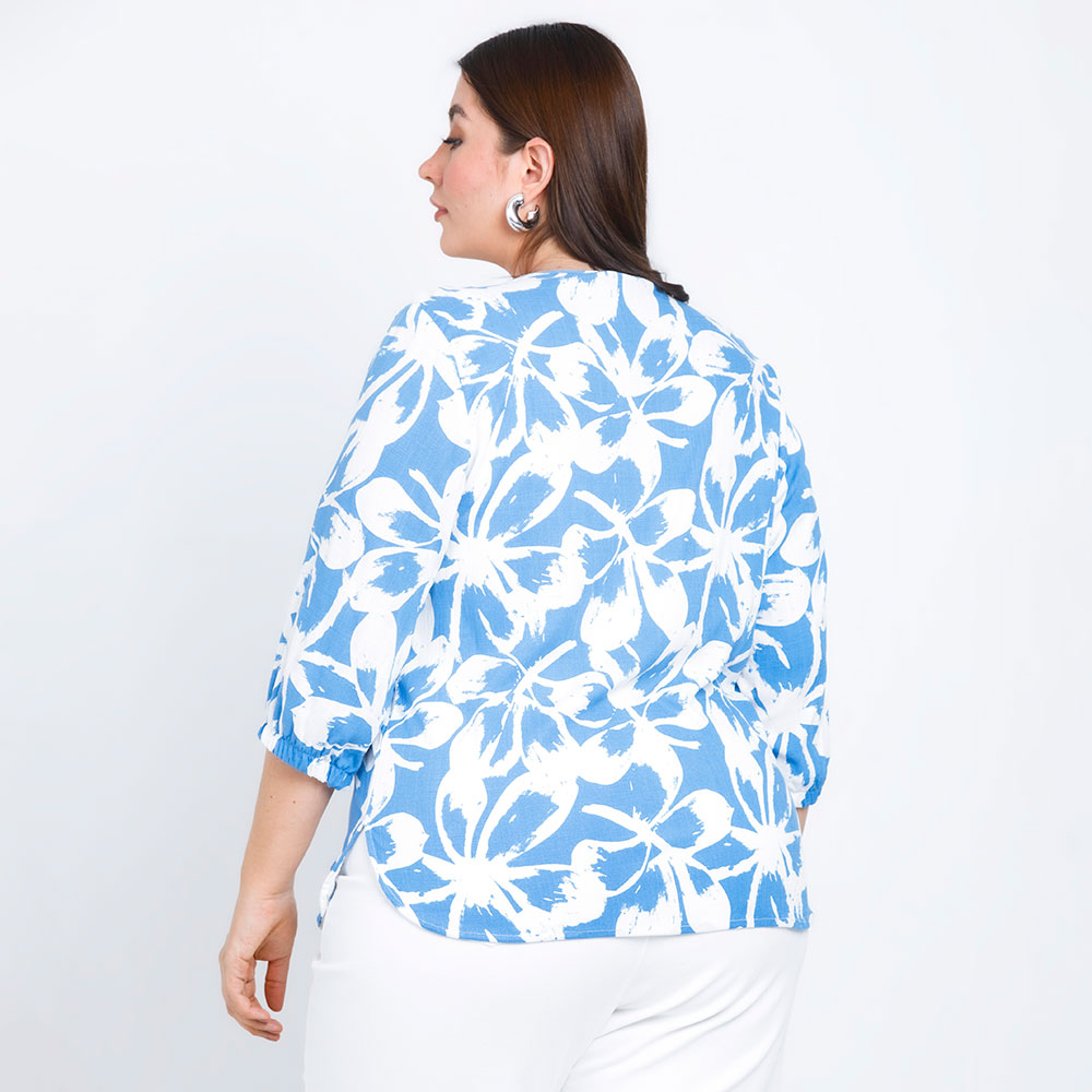 LARGE SIZES BLUE HORTENCIA PRINTED BLOUSE