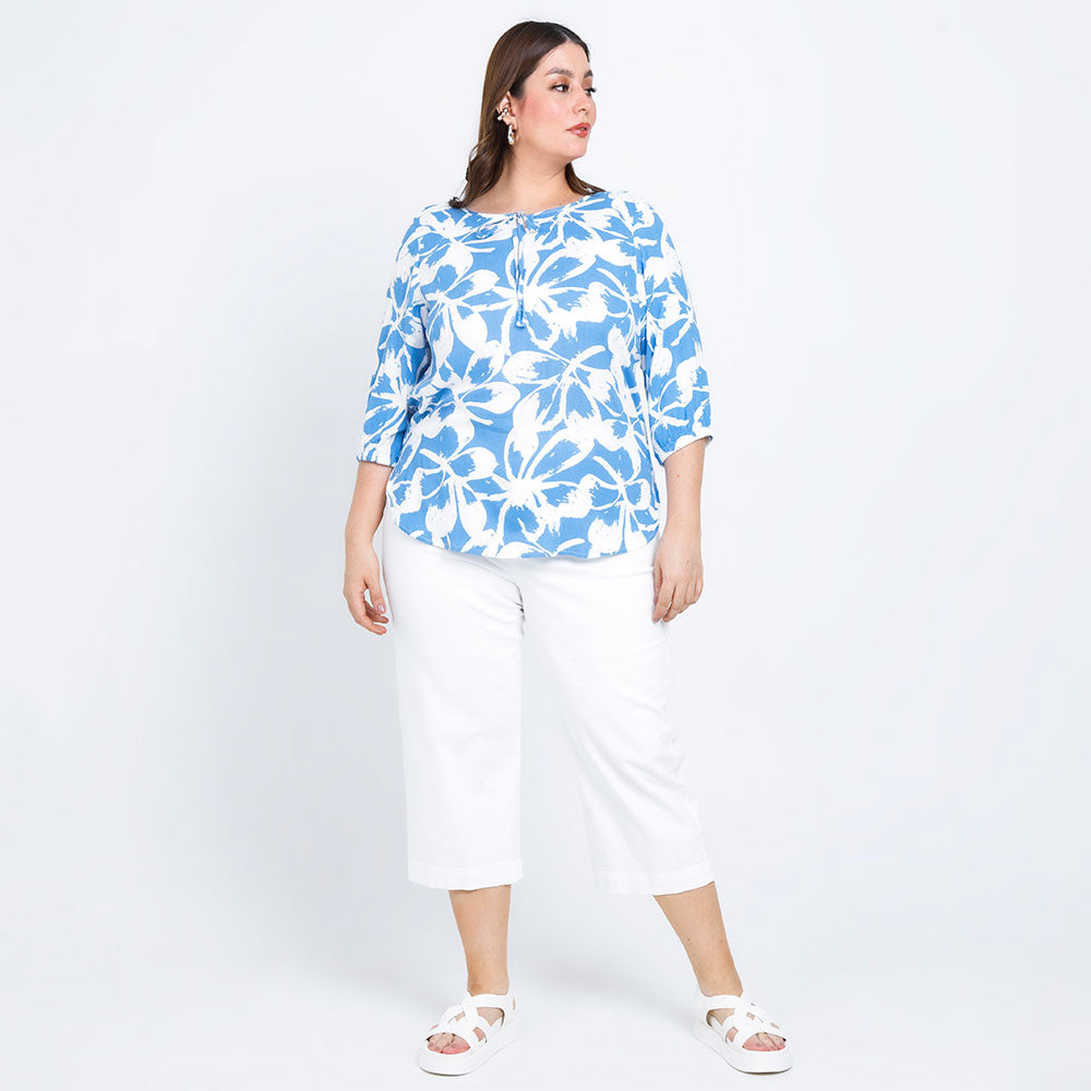 LARGE SIZES BLUE HORTENCIA PRINTED BLOUSE