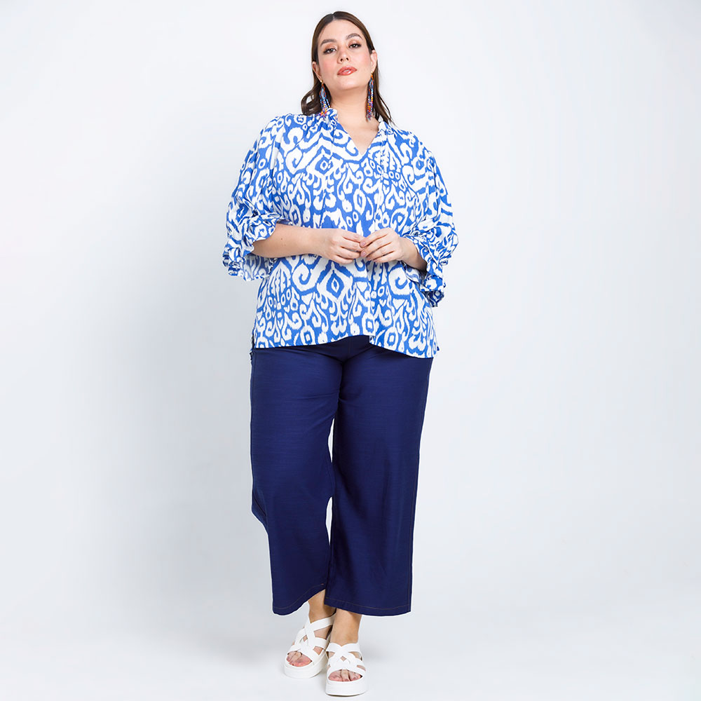 BIG SIZE BLOUSE WITH BLUE BOLERO