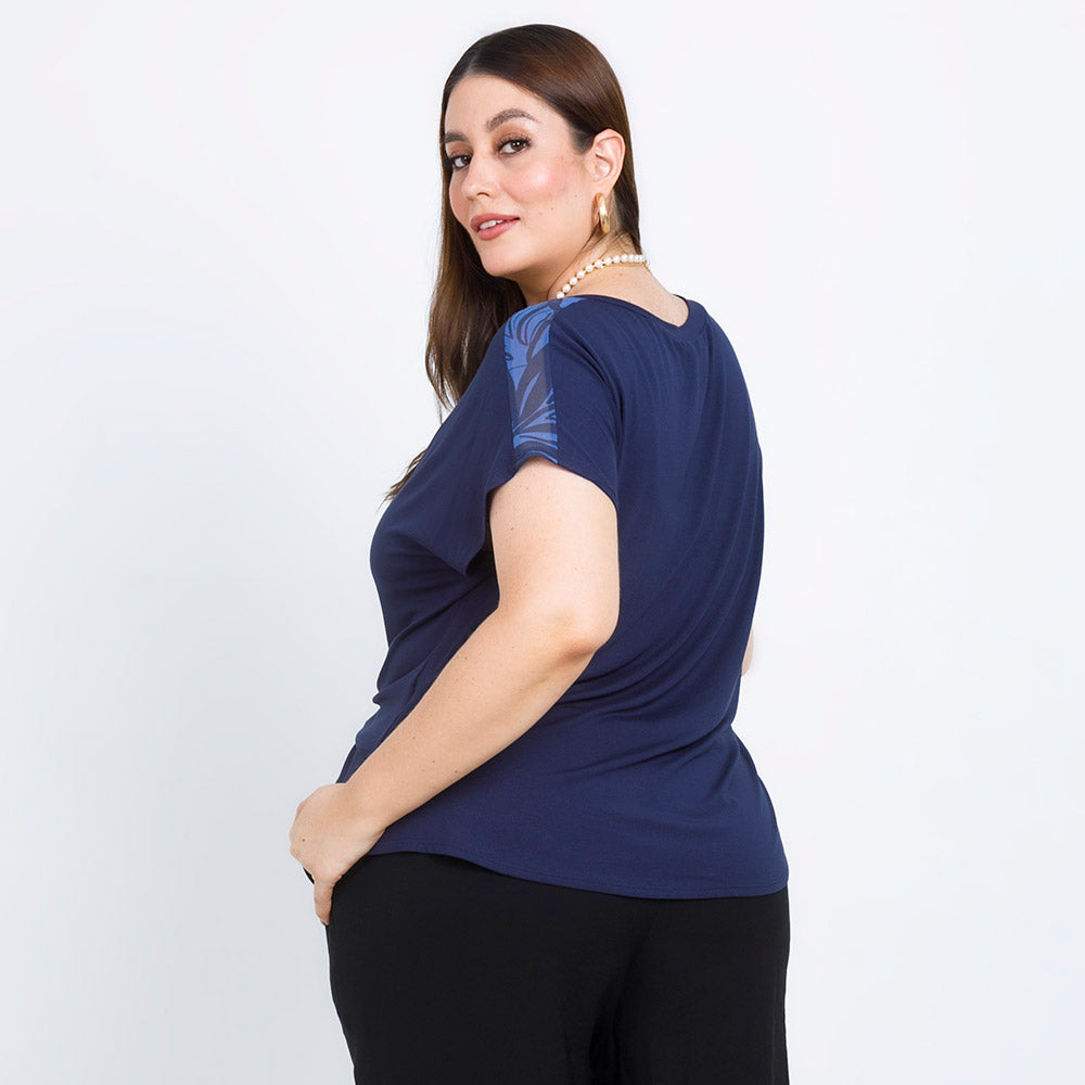 LARGE SIZE T-SHIRT IN MIXED DARK BLUE FABRICS 