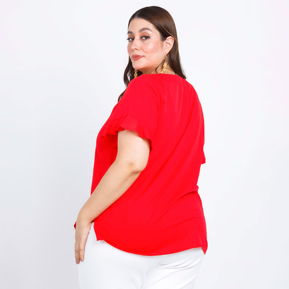 RED SHORT SLEEVE LARGE SIZE BLOUSE