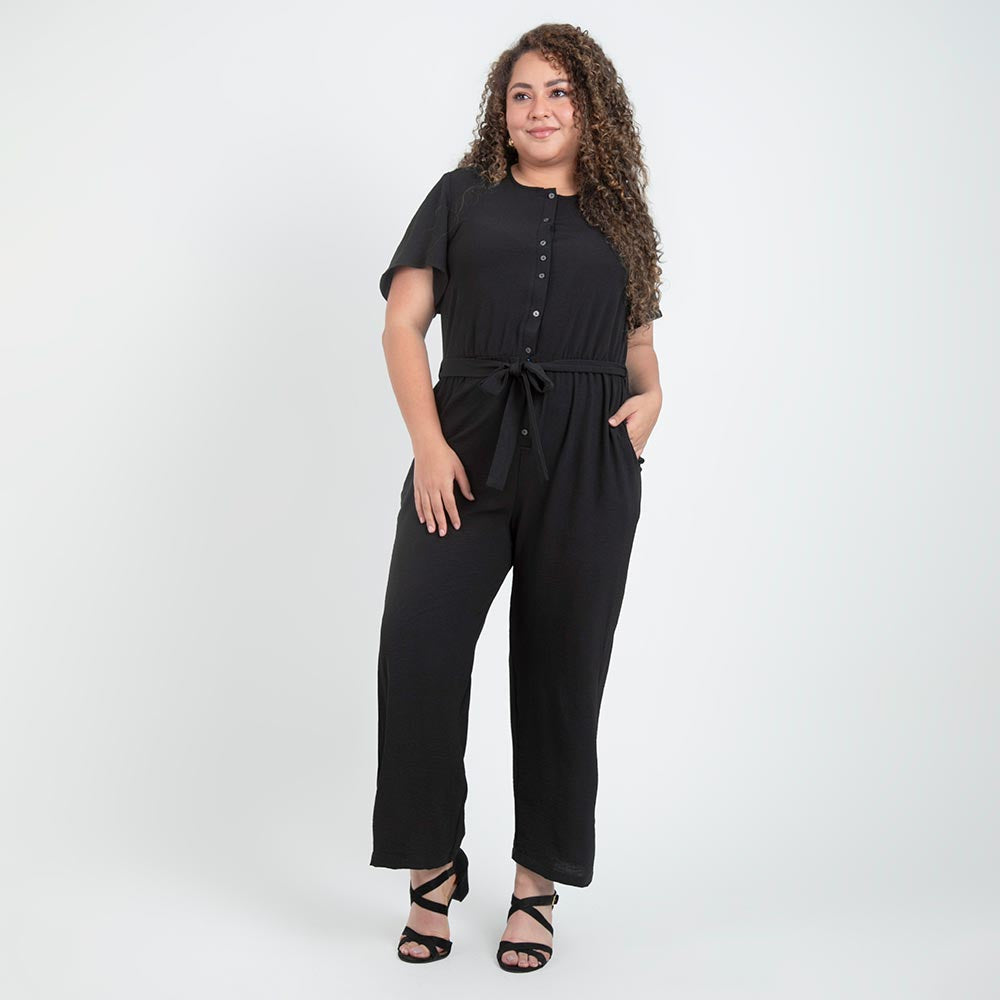 BLACK OVERSIZED LONG SHORT SLEEVE JUMPSUIT