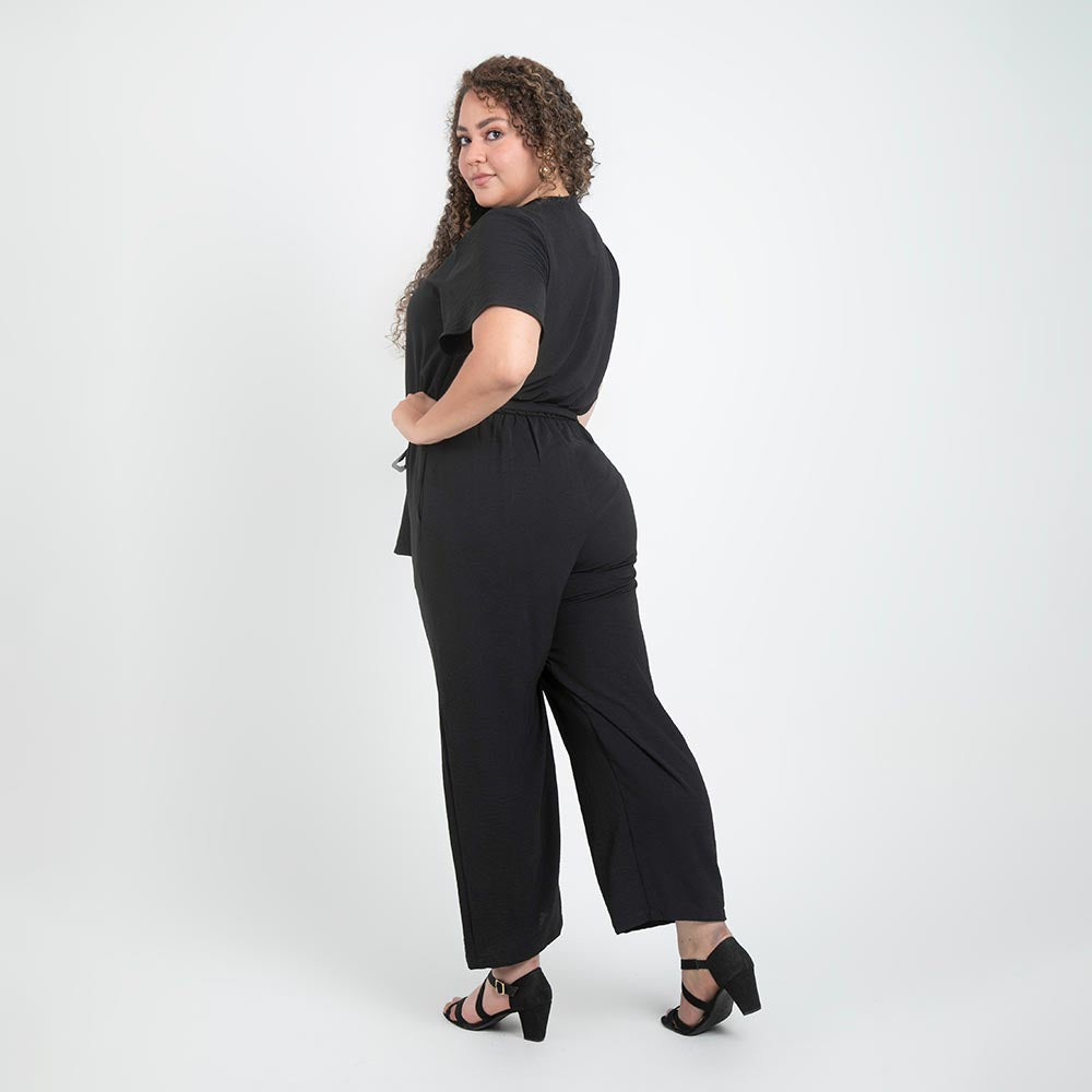 BLACK OVERSIZED LONG SHORT SLEEVE JUMPSUIT