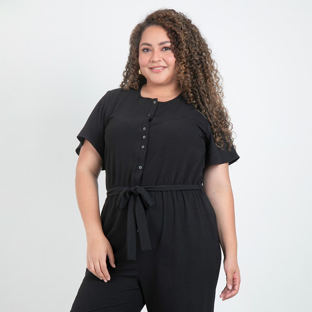 BLACK OVERSIZED LONG SHORT SLEEVE JUMPSUIT