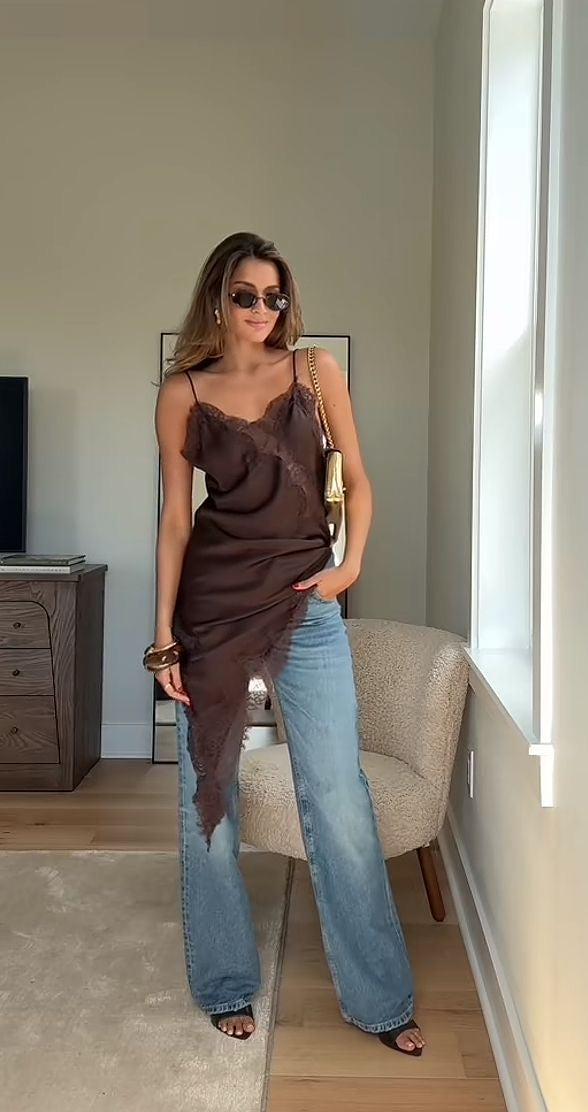 Camisola Lencera Asimétrica | Vestido Tipo Lencería para Looks Urbanos y Elegantes