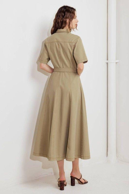 Vestido Camisero Midi | Corte Princesa en Denim Nude