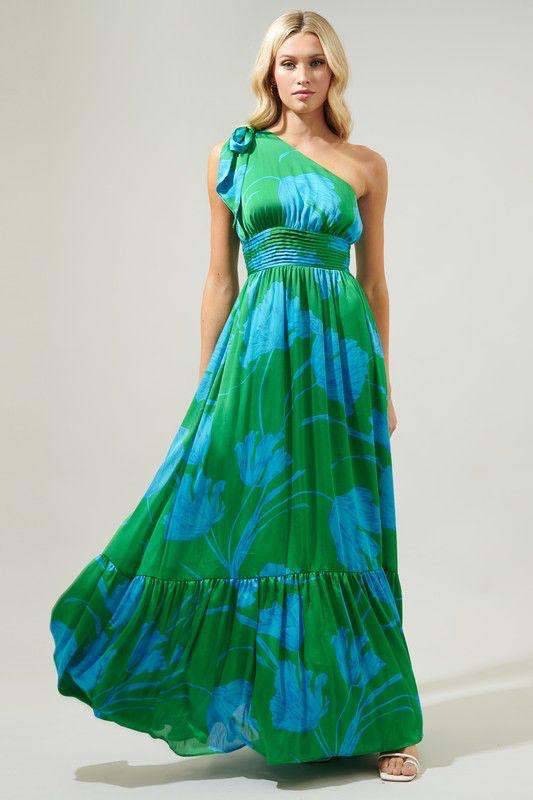 Vestido Largo Asimétrico con Lazo – Maxi Dress de Un Solo Hombro