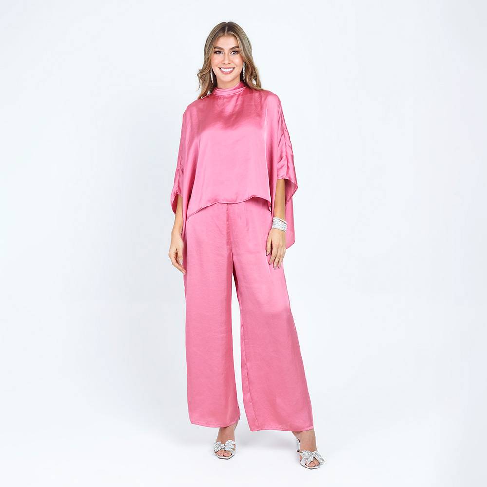 WIDE LEG SATIN ROSEWOOD PANTS