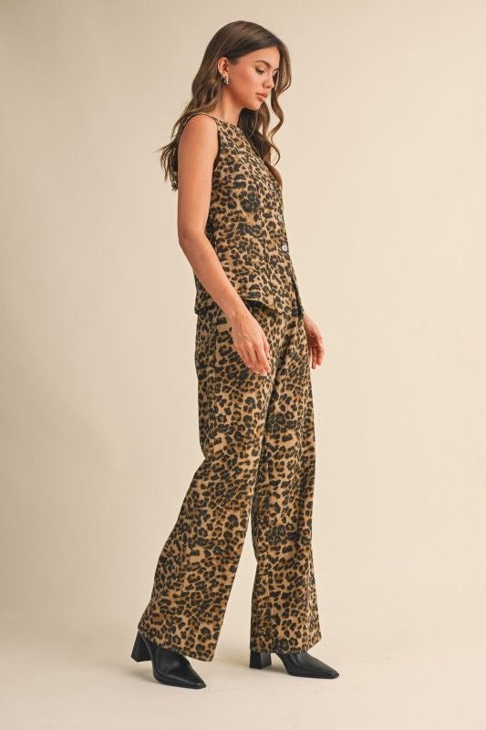 Set de chaleco y pantalón denim animal print leopardo