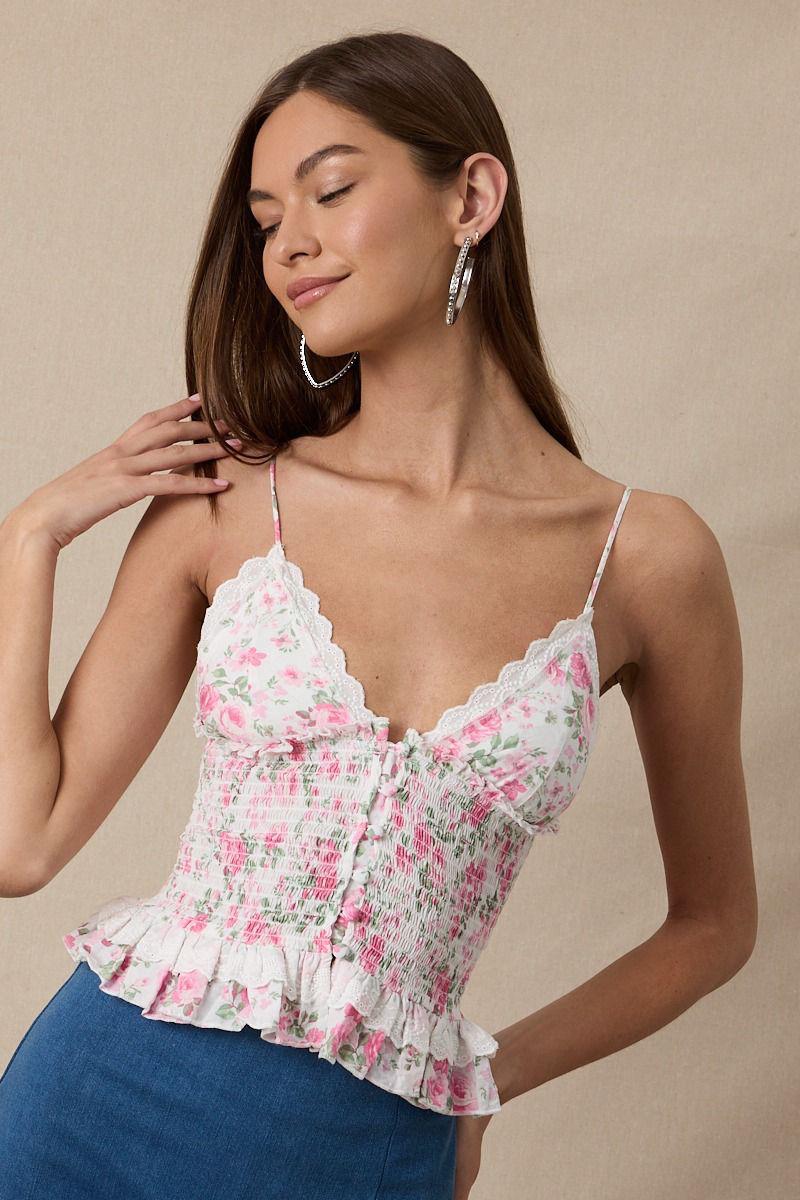 Crop Top Floral Romántico con Volantes