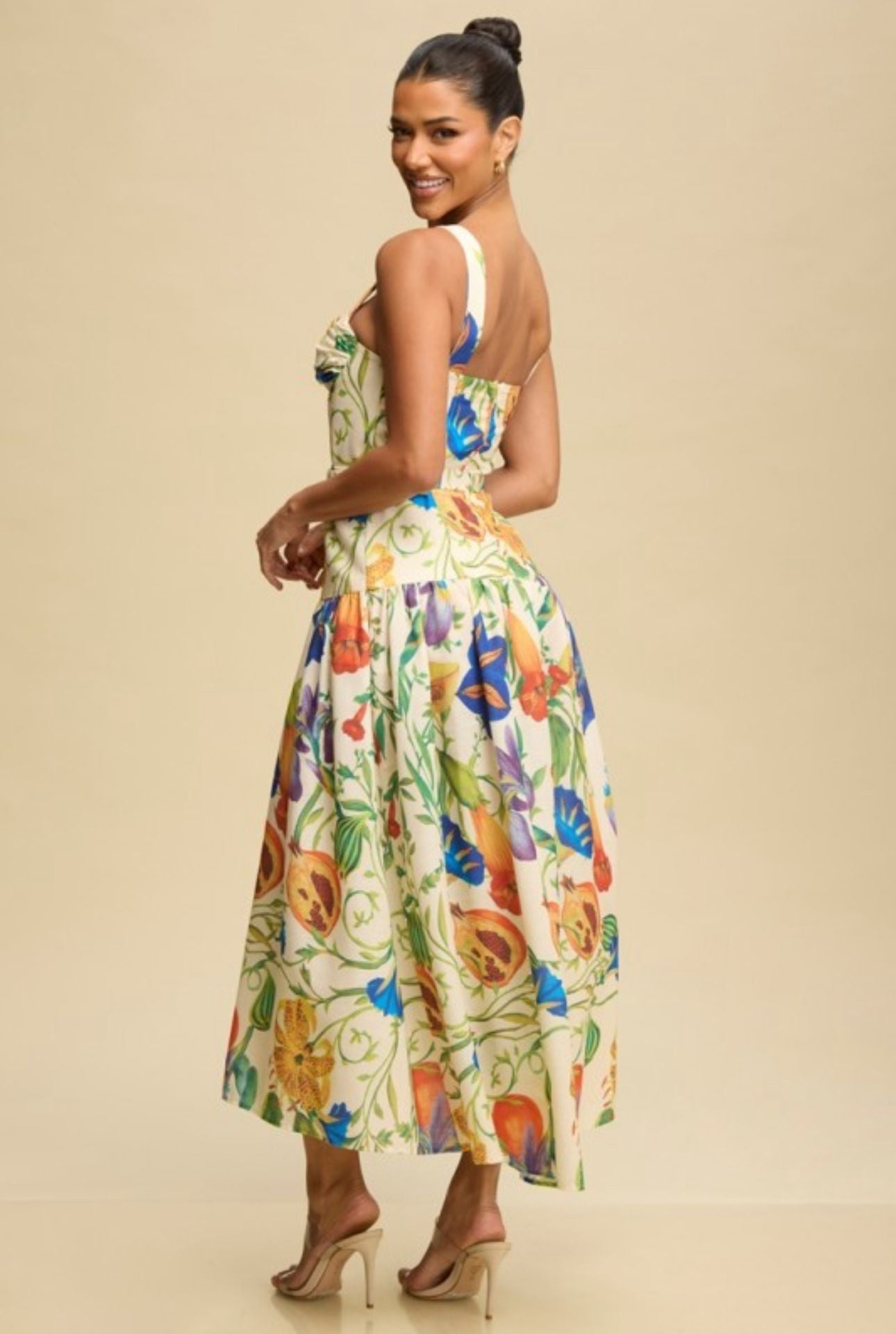 Vestido Largo Estampado con Falda en A y Tirantes Finos