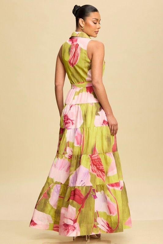 Vestido Largo Floral Verde Luxxel