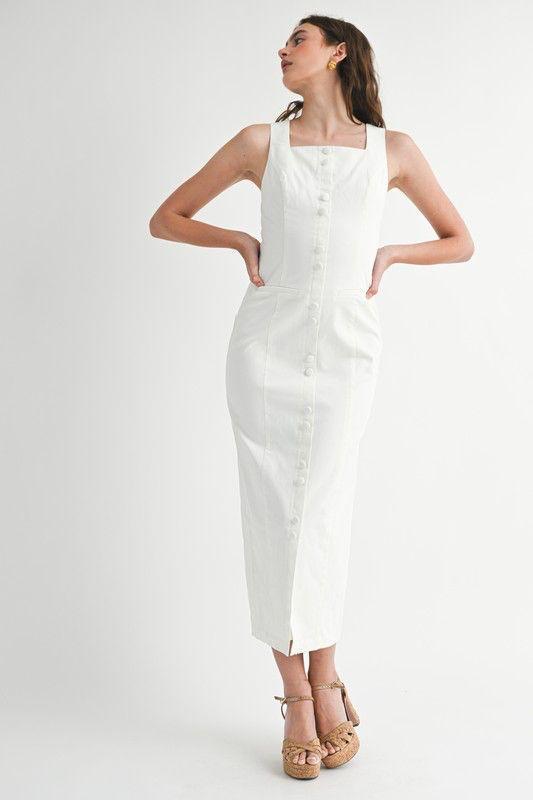 Vestido midi blanco con botones –  elegante y fresco