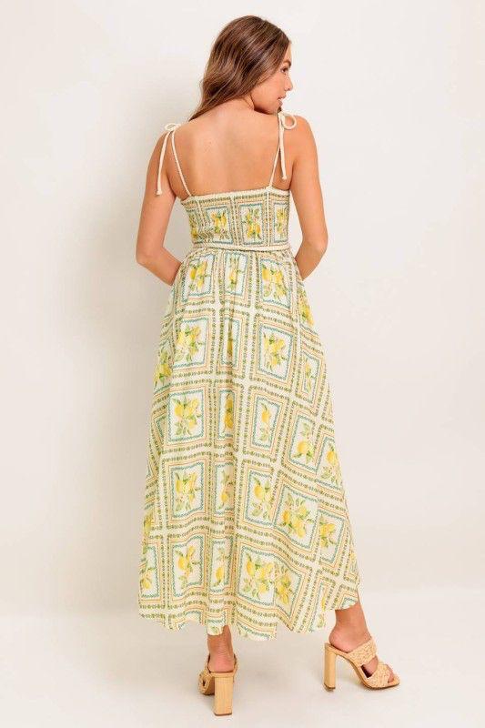 Vestido midi con estampado de limones –  fresco y femenino