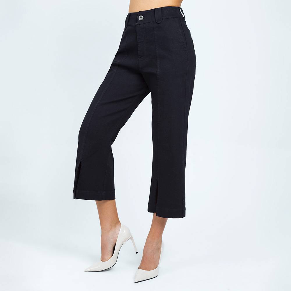 WIDE LEG PANTS WITH BOOT OPENINGS -BLACK