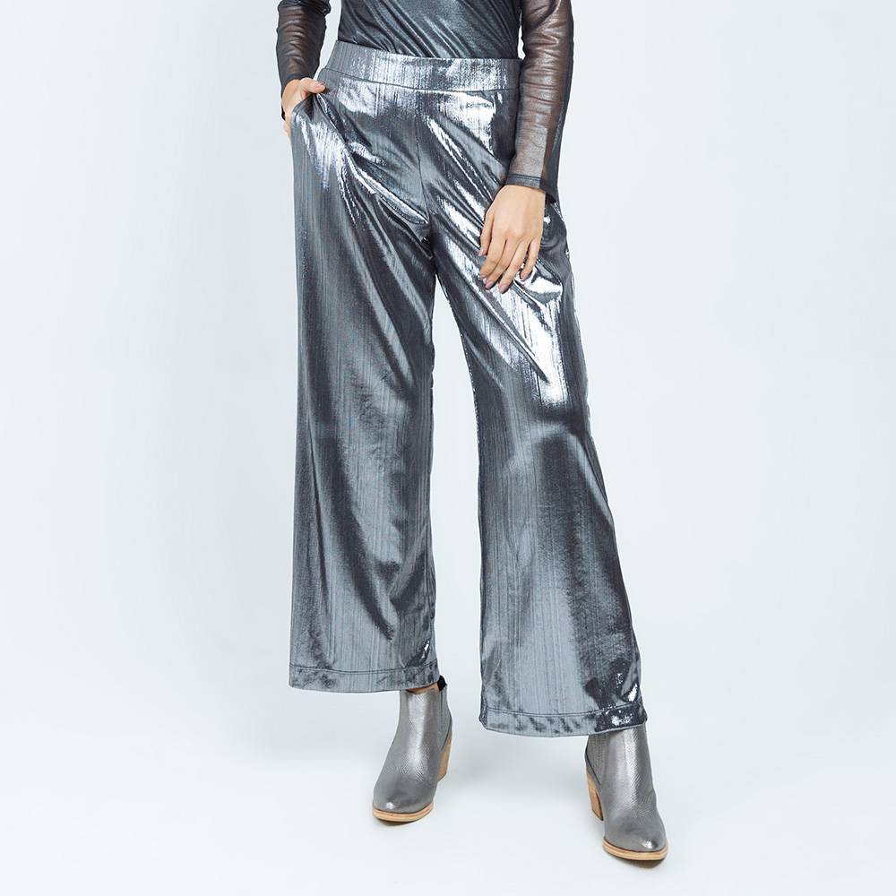 STRAIGHT SILVER EFFECT FABRIC PANTS